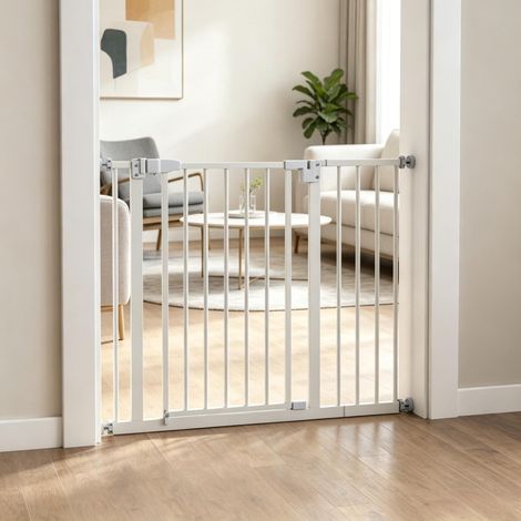 Barrera de seguridad extensible para escaleras y puertas, puerta de seguridad ajustable para mascotas, puerta de escalera extensible (1/5)