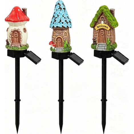 Lot de 3 lampes solaires en résine pour Noël et Halloween, à brancher sur pied, étanches, pour la décoration de jardin et d'aménagement paysager. (1/5)