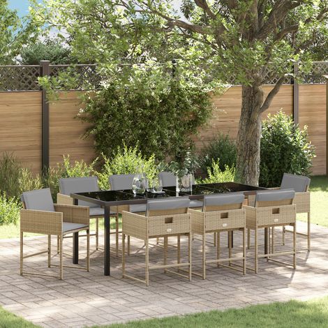vidaXL Garden Dining Set with Cushion 9 pcs Beige Poly Rattan (1/5)