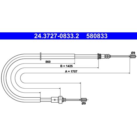 Tirette à câble, frein de stationnement ATE 24.3727-0833.2 PEUGEOT 4745 N5