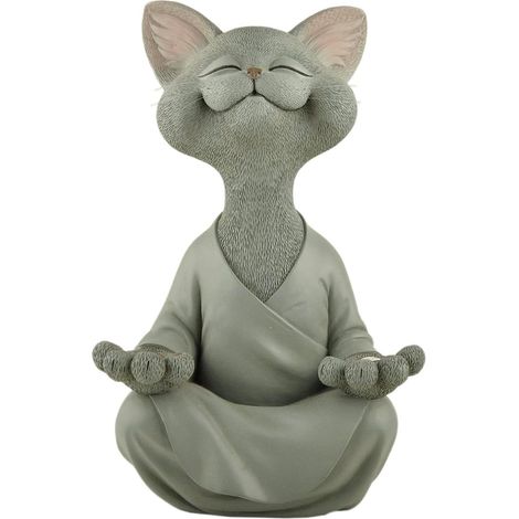 Statuette chat gris Bouddha méditant, décoration jardin/maison, cadeau amoureux chats (1/4)
