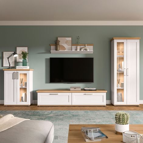 Ensemble 4 éléments meuble de salon décor blanc et naturel - VERONICE (1/5)