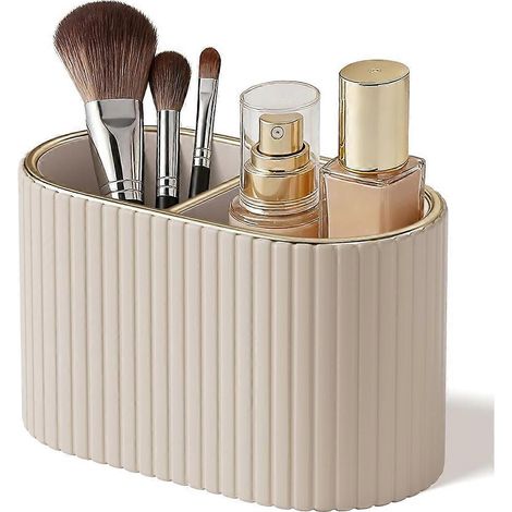 Stiftehalter, Schreibtischdekoration, elegante Aufbewahrungsbox, kreatives Design, ovale Aufbewahrungsröhre, beige Kosmetikorganizer (1/5)