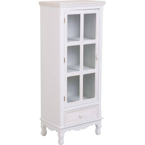 Vitrina de madera y cristal de 1 puerta y 1 cajon blanco 48x32x120 (1/5)