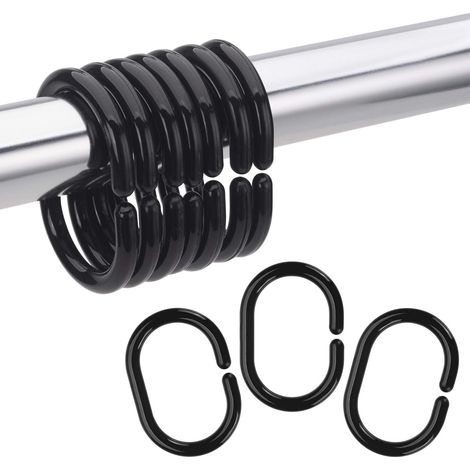 Anneaux de douche pour tringles à rideaux de douche, anneaux de rideau de douche robustes, anneaux de crochet pour rideau de douche (noirs) (1/5)