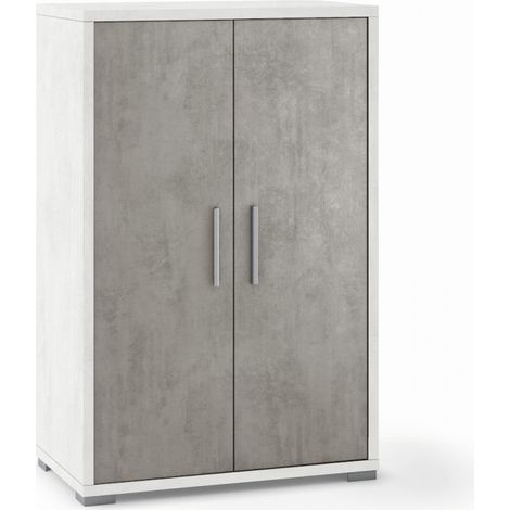 Mueble salón multiusos aparador diseño moderno 2 puertas 3 compartimentos Lesly - Blanco - Gris