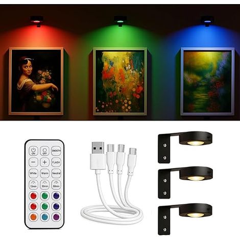 LED Wall Light Rechargeable Remote Control, RGB Spotlights Pictures, Shelves Home Decoration (1/5)