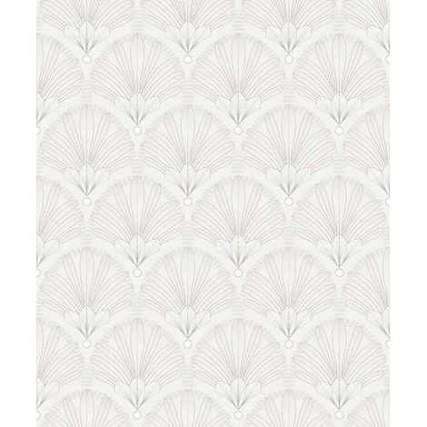 Papier peint éventails Art Nouveau blanc nacré (1/2)