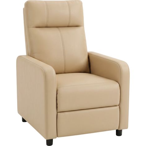Fauteuil relax inclinable - HOMCOM - repose-pieds, dossier réglable par poussée, assise rembourrée - PU - 91x67x100cm - beige (1/5)