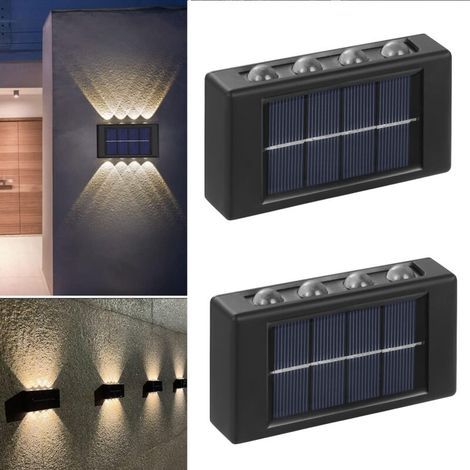 6pcs Applique murale solaire d'extérieur , éclairage décoratif pour garage, escaliers, piscine, porche, terrasse, jardin-Lumière chaude 3000K (1/5)