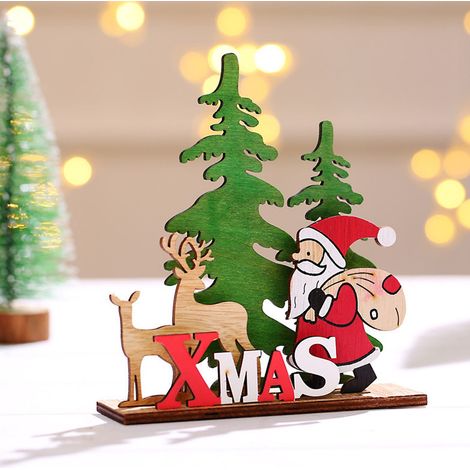 Ornement De Noël - Ornement En Bois Pour Décoration De Bureau Et Maison - Motif Vieil Homme Cerf Bonhomme De Neige - Lot De 1 (1/4)