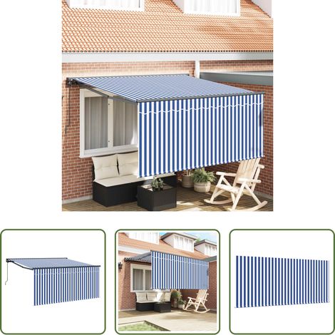 Store extérieur - Auvent Rétractable Bleu et Blanc 350 x 250 cm (1/5)