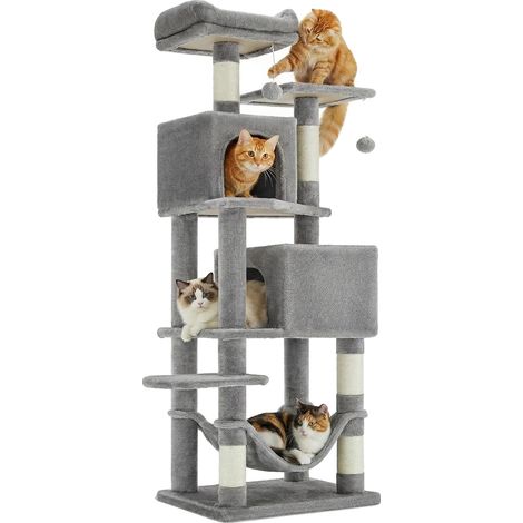 Árbol rascador para gatos, diseño multinivel, postes reforzados para rascar, GRIS (1/2)