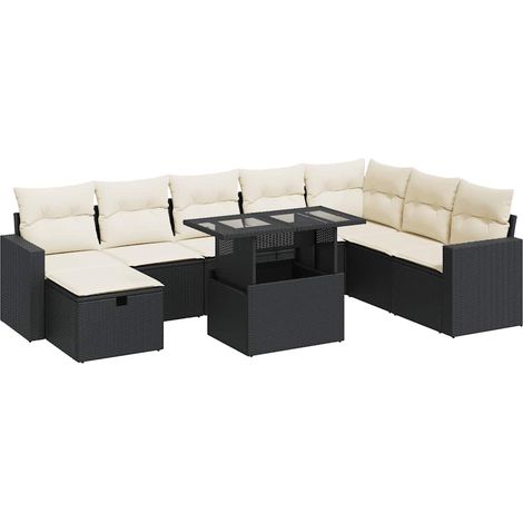 Set Divani da Giardino 9 pz con Cuscini Nero in Polyrattan vidaXL (1/5)