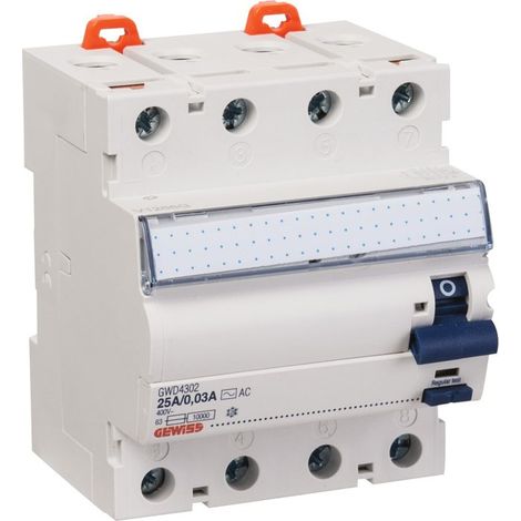 Interrupteur Différentiel tétrapolaire, protection des départs - Gewiss - 63A - AC/0,03 (1/4)