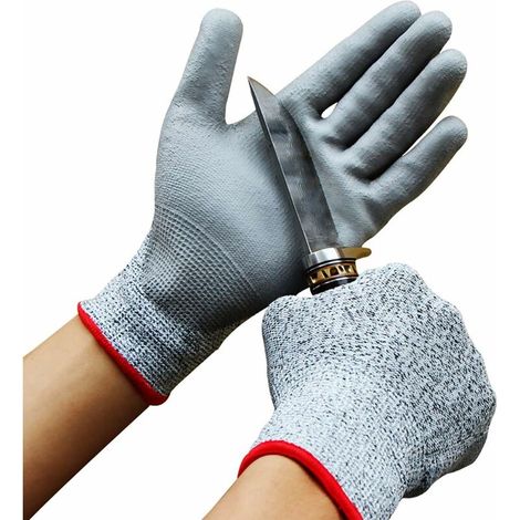 2 Paar schnittfeste Handschuhe, Arbeitshandschuhe, widerstandsfähige Handschuhe, Schutzhandschuhe der Stufe 5 für Lebensmittel/Gartenarbeit/Küche/Heimwerken, Größe M und L