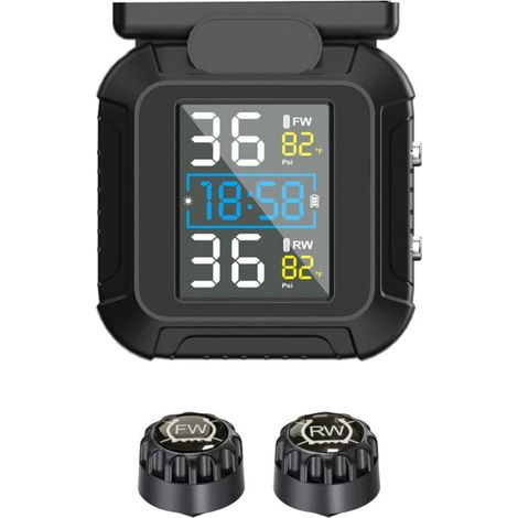 Motorcycle TPMS Wireless Tire Pressure Monitoring System for Motorcycles, Rechargeable via USB, Motorcycle TPMS with 2 External Sensors, Digital LCD Display, TPMS for Two-Wheeled Motorcycles