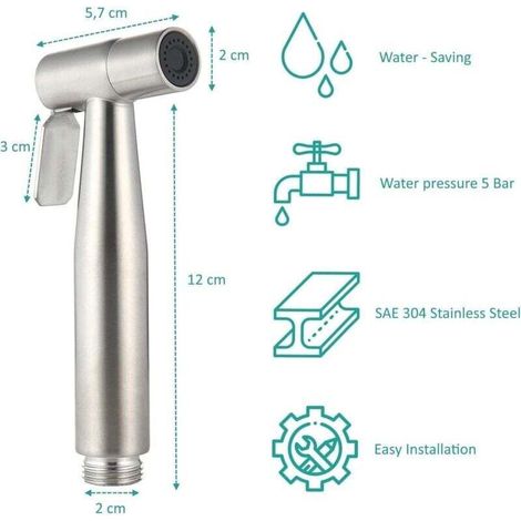 Douchette Toilette WC, Douchette WC, Kit de Pulvérisateur de Bidet en Acier Inoxydable, Pulvérisateur de Baignoire Portatif pour Toilettes, Tuyau + Support en Inox + 2 Joints