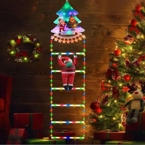Lumières d'échelle de Noël avec Père Noël,  X-mas d'ornement suspendues pour arbre Noël avec minuterie, télécommande,  lumières LED suspendues pour mur chambre (1/5)