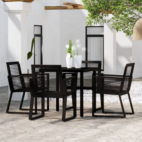 Dining Set Black PVC rattan, powder-coated steel, glass Standard vidaXL