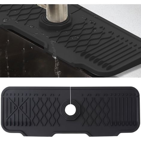 Tapis de robinet en silicone, protection anti-éclaboussures pour robinet d'évier, bac récupérateur de gouttes pour robinets à poignée, tapis de lavabo pour plan de travail de cuisine et salle de bain, (1/5)