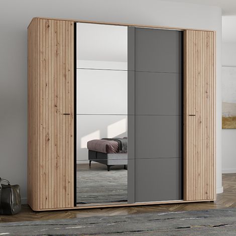Guardaroba Grande Hakone, Armadio Camera da Letto Appendiabiti, 10 Ripiani, 4 Ante, 232x219h cm Marrone Rovere Nodi (1/5)