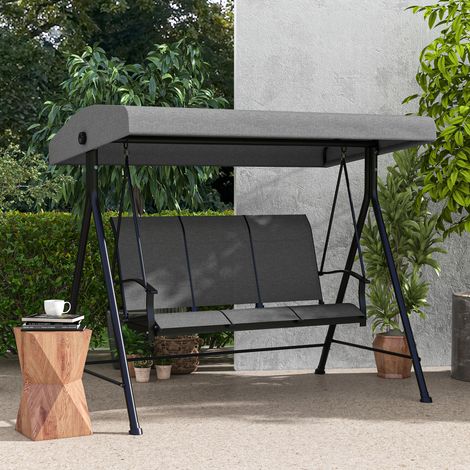 Balançoire Hollywood, 3 personnes, pare-soleil réglable, jusqu'à 240 kg, gris foncé, 200 x 133 x 176 cm (1/5)