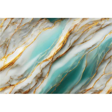 Panneau mural adhésif effet marbre veiné or turquoise 120x300cm – Résistant à l'eau et aux produits chimiques – Application facile sur surfaces lisses