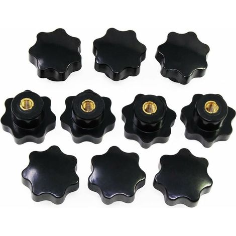 M6 Boutons en étoile, bouton moleté à filetage femelle, poignée en plastique noir boutons de serrage pour équipement mécanique (1/4)
