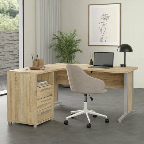 Bureau, Pupitre Polyvalent, Table de Bureau pour PC, Plan de Travail, 159x150 h75 cm, Gris et Chêne (1/5)