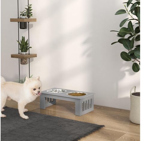 Ciotola rialzata per cane con 2 ciotole, 44 x 24 x 15 cm, grigio, 0,9 L per ciotola OKMYHOME (1/5)