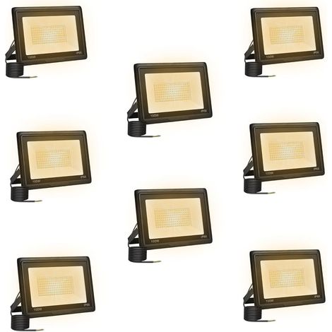 8 Pièces Projecteur Led Extérieur 100W, Spot Led Exterieur 10000LM 3000K Blanche Chaude IP66 ImperméAble Projecteur Exterieur Pour Jardin Garage Patio Grange Cour (1/5)
