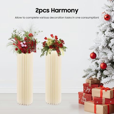 Lot de 2 colonnes de fleurs de 100 cm en carton - Support de fleurs de mariage avec plaque supérieure en PVC - Colonne décorative pour utilisation commerciale et fêtes privées - Jusqu'à 50 kg (1/5)