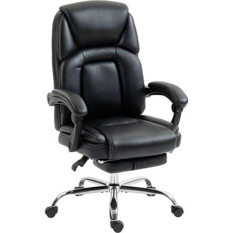 Fauteuil de bureau inclinable avec repose-pieds escamotable, en similicuir, capacité de 120 kg, noir