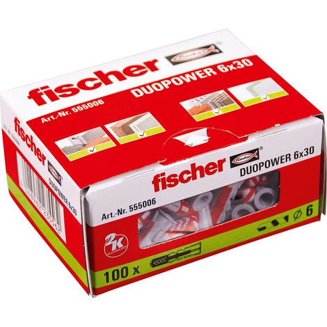 FISCHER DUOPOWER Dübel 6 x 30mm, 100 Stück, 2-Komponenten Dübel