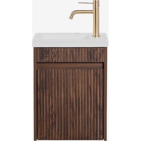 Ensemble meuble de salle de bain suspendu en bois avec lavabo intégré Narek SKLUM