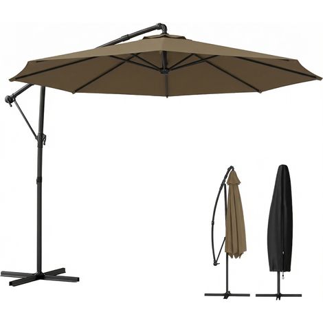 Runder, neigbarer Freiarmschirm (3 m Durchmesser) mit Schutzhülle, UV-beständiges Polyester (UPF 50+), khaki