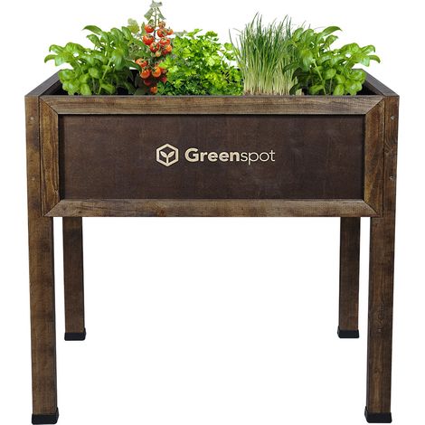 Aiuola rialzata per balcone, terrazza e giardino 80x45x80cm - Erbario in legno su gambe - Fioriera su gambe per fiori, erbe aromatiche, ortaggi - Fioriera rialzata Greenspot Vintage in palissandro scu (1/5)