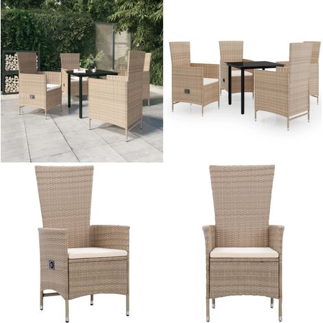 Set da Pranzo da Giardino 5 pz con Cuscini Beige - Tavolo da giardino - Sedie da giardino