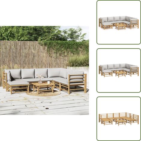 Cojines para sofás - vidaXL Set de muebles de jardín 8 piezas bambú y cojines gris claro - Muebles de bambú
