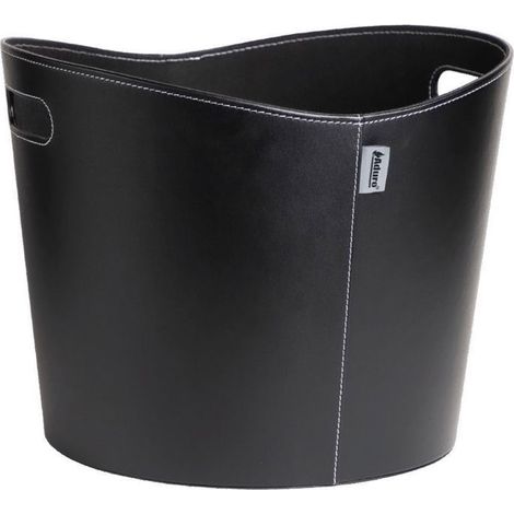 Cesta de leña - ADURO - Proline - Ø 39 x 31 cm - Cuero sintético negro con costuras visibles - Asas