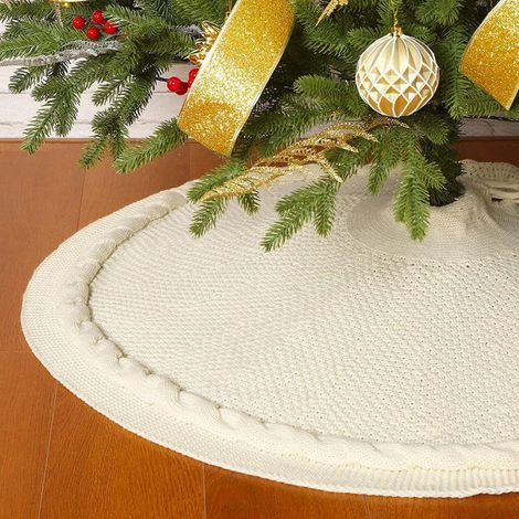 Jupe de Sapin de Noël 122cm, Beige Couvre-Pied de Sapin Jupe Tricotée pour Noël Tapis de l'arbre de Xmas Cache Pied Sapin de Noel (1/5)