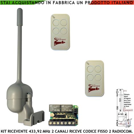 Radioricevente Bicanale Frequenza 433,92 MHz 2 Radiocomandi 4 Canali Rolling Code Apprende 180 Codici Securvera Uscita 2 Relè Impulsivi o Stabili ON-OFF Alimentazione 12/24 Vac Protezione IP55 (1/4)
