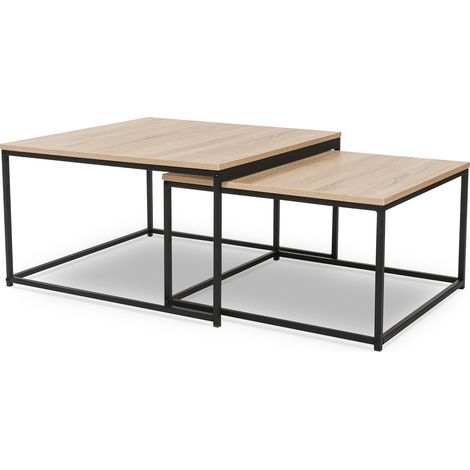 Lot de 2 tables basses gigognes IDMARKET DETROIT - Design industriel - Naturel