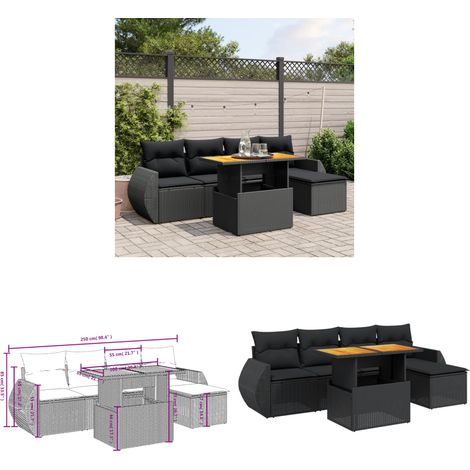 Salon de jardin 6 pcs avec coussins noir résine tressée - Ensemble Salon De Jardin - Meuble Extérieur - Jardin Design - Mobilier Résistant Aux Intempéries - Chaise Lounge - Home & Living (1/3)