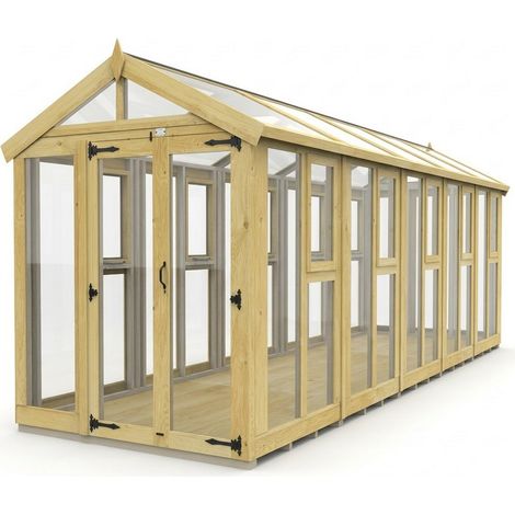 6ft x 20ft Apex Glass Greenhouse - Pressure Treated Timber - L183 x W610 x H210 cm - Natural