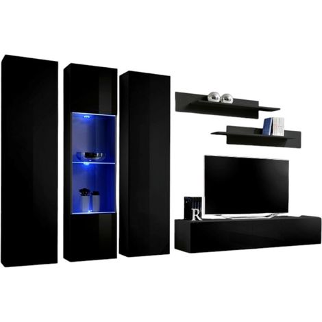 Mobile TV FLY C5 design, colore nero lucido. Mobile sospeso moderno e alla moda per il tuo soggiorno.