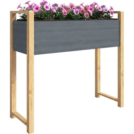 Hochbeet auf Füßen aus verzinktem Stahl, 98 x 37 x 90 cm, mit Drainage, Schutzabdeckung, Grau
