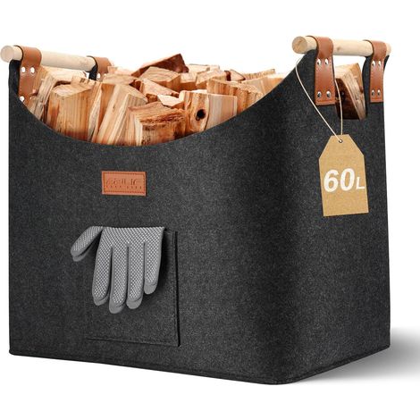 Panier à bûches XL avec double cuir renforcé 45 x 32 x 40 cm (1/5)