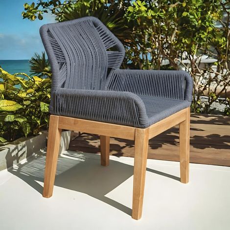 Silla de jardí­n de teca y cuerda gris oscuro Vera
